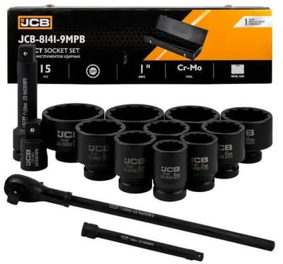 JCB Serie - Slagmoersleutel Set - 1" Montage - 15-delig - 12-kant - Cr-Mo Staal