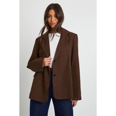 boohoo Dames Enkelrijige oversized getailleerde blazer | Chocoladebruin | Maat: 36