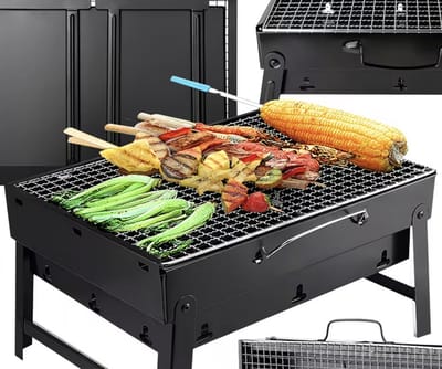 Opvouwbare Draagbare Houtskool BBQ Grill – Compacte Koffer Barbecue voor Camping en Tuin – Lichtgewicht Reis BBQ met Groot Grillrooster en Ventilatieopeningen