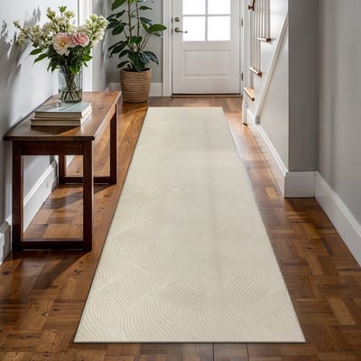the carpet Rio – tapijt met 3D golfpatroon en antislip rug, crème 80 x 300 cm