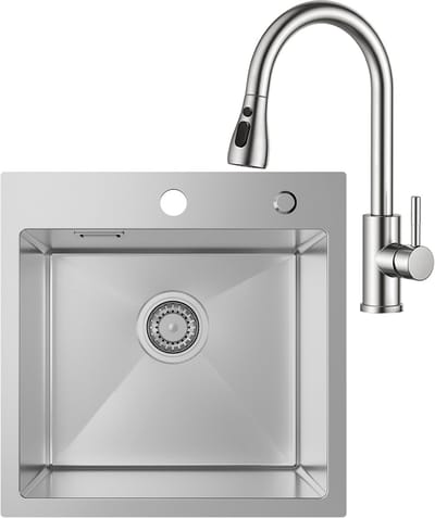 SOFETIY MAX Spoelbak voor keuken 45x45CM - Spoelbak Keuken Met Keukenkraan Met Uittrekbare Uitloop - Spoelbak Met Kraangat - Spoelbakken Keuken - Wasbak Keuken RVS