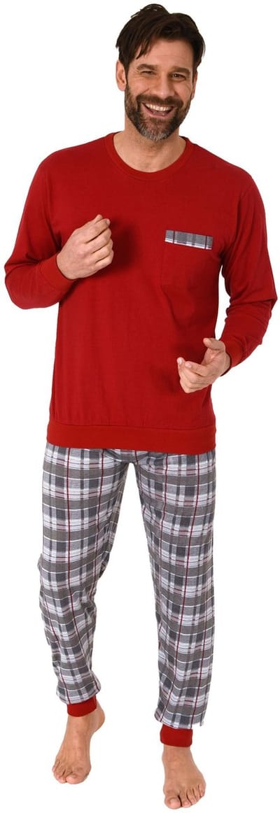 Herenpyjama met manchetten en geruite jersey broek