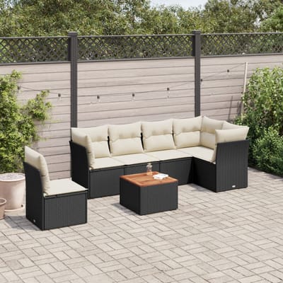 vidaXL - 7-delige - Loungeset - met - kussens - poly - rattan - zwart