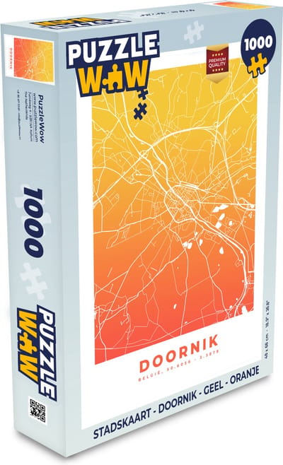 Puzzel Stadskaart - Doornik - Geel - Oranje - Legpuzzel - Puzzel 1000 stukjes volwassenen - Plattegrond