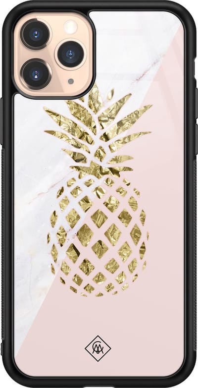 Casimoda® hoesje - Geschikt voor iPhone 11 Pro - Ananas - Luxe Hard Case Zwart - Backcover telefoonhoesje - Roze