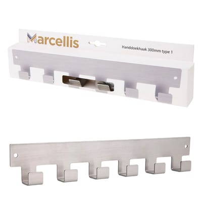 Marcellis - 1x Industriële handdoekhaak - handdoekhouder - ophanghaak - 6 haken - roestvrij staal