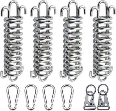 Rvs Trekveer Set van 4 Stuks met Karabijnhaken en Sleutelhangers voor Camping en Tentgebruik