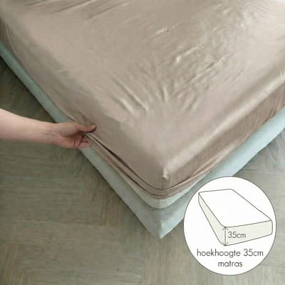Kayori Saya Hoeslaken Katoensatijn - 140x200cm - Matrasdikte 35cm - Luxe & Zacht - - Beige - 140x200 - Tweepersoons - - Beige