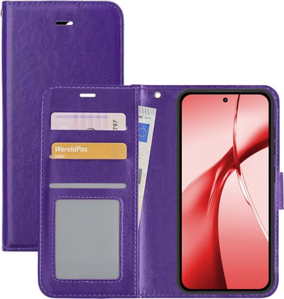 Hoesje - Met Pasjeshouder - Geschikt voor OnePlus Nord CE4 - Luxe Bookcase Portemonee - Flip Case - Kunstleer Book Case - Flipcase - Book Cover - Walletcase - Portemonneehoes - Paars