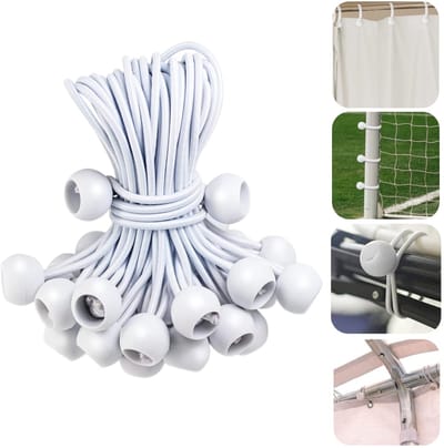 50 delige Elastische koorden - Bevestigingsriemen - Tentbevestigingen - Bevestigingsbanden - Opbergriemen - Bedgordijnbinders - Met plastic kralen - Voor tenten, spandoeken, lading, gordijnen, doelpalen (10*2,3 cm - Wit)