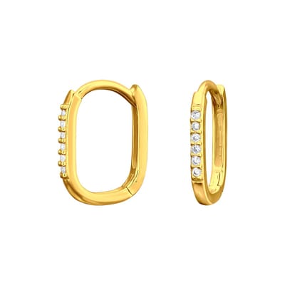 Joy|S - Zilveren ovale oorringen - 9 x 13 mm - zirkonia - gold plated