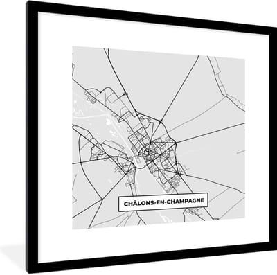 Fotolijst incl. Poster - Plattegrond – Châlons-en-Champagne – Stadskaart – Kaart – Frankrijk - 40x40 cm - Posterlijst