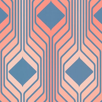 Retro behang Profhome 395322-GU vliesbehang hardvinyl warmdruk in reliëf licht gestructureerd met geometrische vormen mat blauw beigerood pasteloranje azuurblauw 4,5 m2