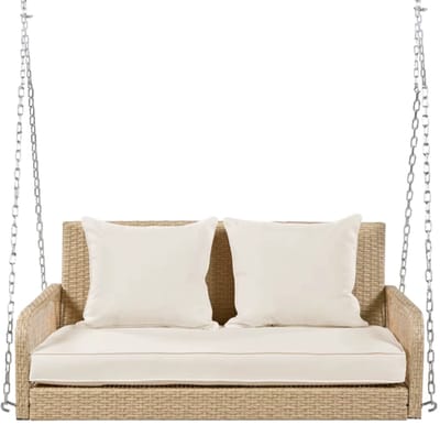 Sensova - Tuinschommel Hangstoel met Dikke 11 cm Kussens - Luxe Dubbele Schommelstoel voor Tuin en Terras met Metalen Kettingen 480 cm - Weerbestendig Rotan Design - Comfortabele 2-Persoons Hangbank Buiten - Max 160 kg per Persoon