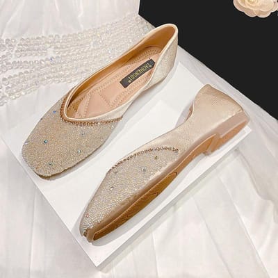 Nieuwe Eenvoudige Temperament Platte Schoenen Ondiepe Mond Vierkante Neus Strass Erwten Schoenen Casual Platte Hak Enkele Schoenen Dames 33
