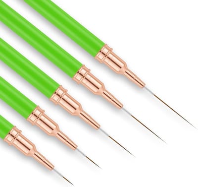 Set van 5 Nagelborstels voor Nagelkunst, Fijne Lijnen en Details, Perfect voor Nail Art en Ontwerpen met Diverse Maten 7/9/11/15/25 mm, Groen