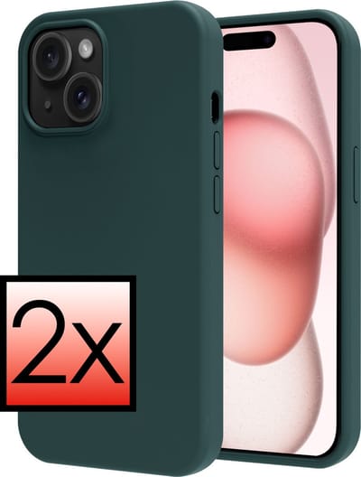 Hoesje - 2 Stuks - Geschikt voor Apple iPhone 15 - Sterk & Shockproof - Case Siliconen - Back Cover - Telefoon Hoes - Donkergroen