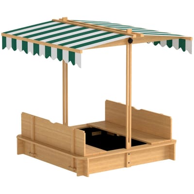 4goodz Zandbak 106x106 cm van hout met deksel banken en rugleuningen