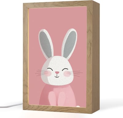 Nachtlampje 20x30 cm - Kinder lampje - Illustratie - Konijn - Roze - Minimalistisch - Tafellamp kinderkamer - Slaapkamer lamp - Bedlamp kinderen - Kinderlampje stopcontact - Wandlamp babykamer - Nachtlampjes