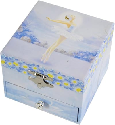 Dansende Muziekdoos - Sieradendoos Meisjes - Opbergen Sieraden - Dansend Ballet Figuur - 10.6 x 10.6 x 8.5 cm - Houtkleur