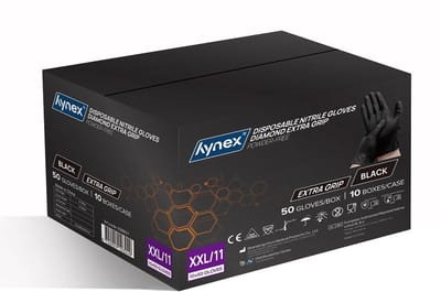 Hynex nitril wegwerphandschoenen Diamond Extra Grip Zwart maat XXL omdoos 500stuks 8,0gram 10x50/box