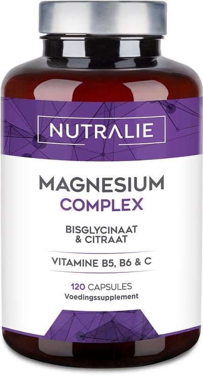 Magnesium Citraat 1545mg + Magnesium Bisglycinaat 600mg - Supplementen tegen Vermoeidheid - Met Vitamine C, B5 & B6 - 120 Capsules Veganistisch - Nutralie