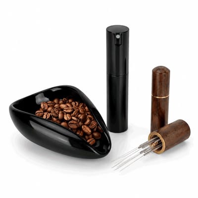 Koffie Dosing Set – Keramische Doseerbak + Statische Spray + Houten WDT Tool – Barista Set voor Perfecte Espresso