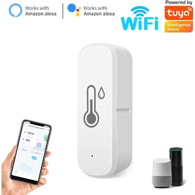 Tuya WiFi Temperatuur- en Vochtigheidssensor APP Afstandsmonitor Binnenshuis Vochtigheidssensor Batterijgevoed Werkt Met Alexa Google Assit white
