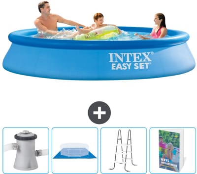 Intex Rond Opblaasbaar Easy Set Zwembad - 305 x 61 cm - Blauw - Inclusief Pomp Grondzeil - Ladder - Zwembadgids