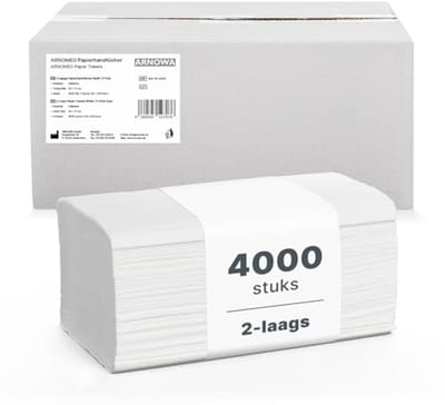 Papieren Handdoeken 4000 Stuks - 2 Laags V-Vouw - 25x23cm - Hygiënisch en Absorberend voor Diverse Toepassingen