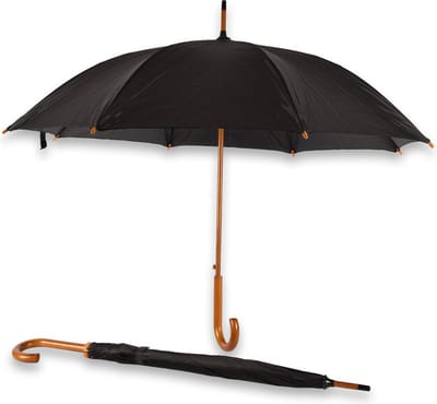 Paraplu 2 stuks Zwart | 102cm Diameter | 89cm Lengte | Winddicht Aluminium Frame met 8 Ribben | Stijlvol Houten Handvat in Haakvorm | Waterafstotend Polyester Doek | Set van 2
