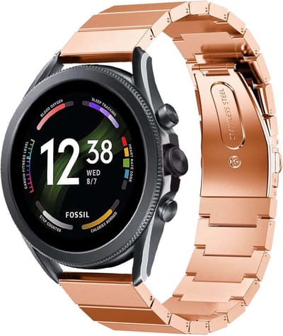 Strap-it Luxe metalen bandje - geschikt voor Fossil Gen 6 44mm / Gen 5e 44mm / Gen 5 - rosé goud