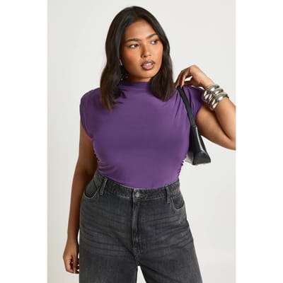 boohoo Dames Plus Schoudervulling Mouwloze Bodysuit | Plum | Maat: 16
