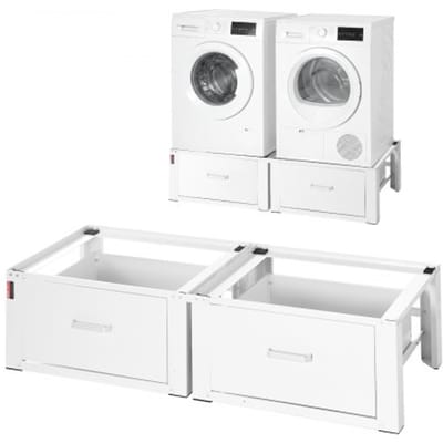VEVOR Wasmachineonderstel, 290 mm hoog, Wasmachineverhoger met lade, Draagvermogen 150 kg, Antislipvoetjes, Stalen Wasdrogeronderstel, Sokkel, Universeel compatibel, Wit, 2-pack