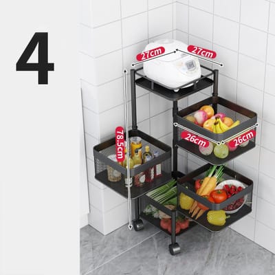 Keukenopslag Draaibaar Rek Stabiel Metalen Draaiende Mand met Wielen voor Fruit GroenteVierkant
