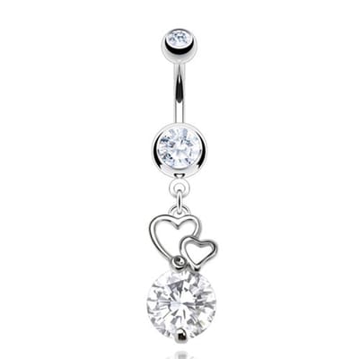 Navelpiercing hanger met CZ hartjes - zilver wit - LMPiercings