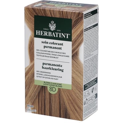 Herbatint Haarverf - Permanente Vegan Haarkleuring - Natuurlijke haarkleuring - 100% grijsdekking - Zonder gebruik van ammoniak - 8D Licht Goud Blond – 170 ml
