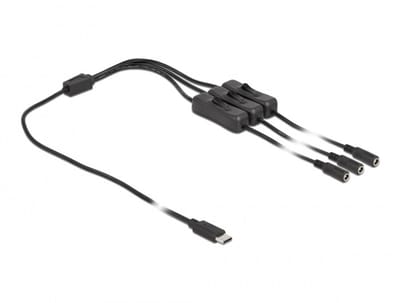 USB-C - 3x DC plug splitter | 5,5 x 2,1mm | max. 5V/3A (15W) | schakelaars | zwart | 1 meter