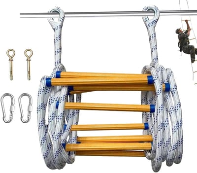 Veiligheidsladder Nooduitgang - Klimtouw Reddingskabel - Klimtraining Reddingswerk - Vlamvertragend Ontwerp - 10 Meter Lengte - Wit Blauw Geel