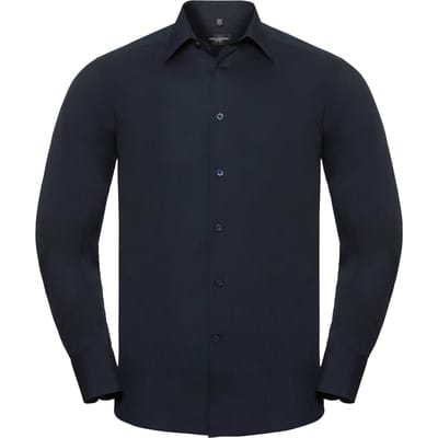Russell Collectie Heren Lange Mouw Poly-Katoen Gemakkelijke Verzorging op maat gemaakt Poplin Shirt (Franse marine)