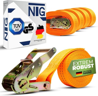 Spanbanden Set - Rateltouw Vastzetten - Vervoer Zekeren - TÜV/GS Gekeurd - 20 Stuks 6 Meter - Oranje