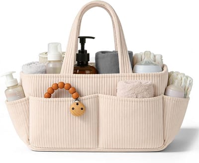 Stijlvolle opbergmand voor kinderkamer, luiertafel organizer met verwisselbare vakken, praktische luiertas en babycadeau (lichtroze)
