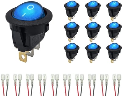 ProRide Wipschakelaar ON-OFF KCD2-12 - met Aansluitkabels - 3-pins - Rond - 12V/20A - Blauw - 10 stuks