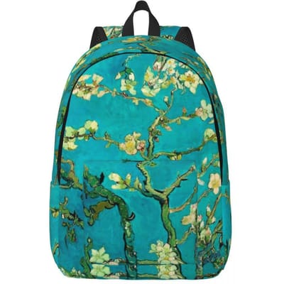 Van Gogh Canvas Rugzakken Amandelboom Bloemenkunst Zachte Unieke Rugzak Campus Tassen 40cmX30cmX14cm blue