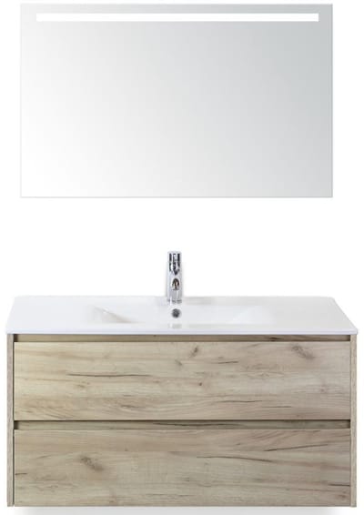 Dante Badmeubelset 100 cm - Craft Oak - Keramische Wastafel Wit Enjoy met Sence Spiegel