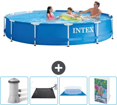 Intex Rond Frame Zwembad - 366 x 76 cm - Blauw - Inclusief Pomp Solar Mat - Grondzeil - Zwembadgids