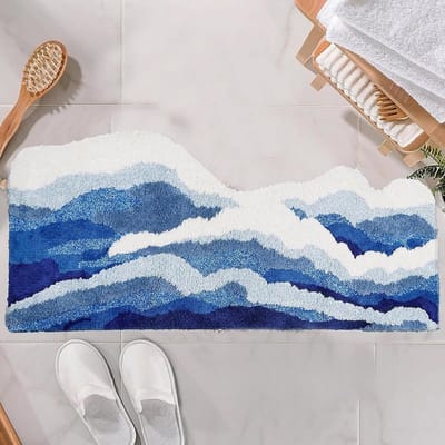 Zachte Antislip Badmat Blauw Golvend Absorberend en Wasbaar Vloerkleed 50x120 cm