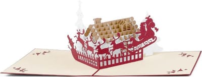Popupkaart - Kerstkaart met Sneeuwpop en bakstenen huis pop-up wenskaart OP=OP