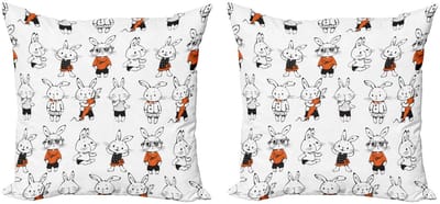 ABAKUHAUS Grappige kussenhoes-set – 2x50x50 cm – dubbelzijdig bedrukt – Oranje/Wit