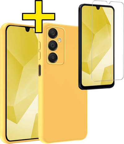 Hoesje - Met Screenprotector - Geschikt voor Samsung Galaxy A16 - Sterk & Shockproof - Back Cover - Siliconen Case - Telefoon Hoes - Telefoonhoesjes - Geel